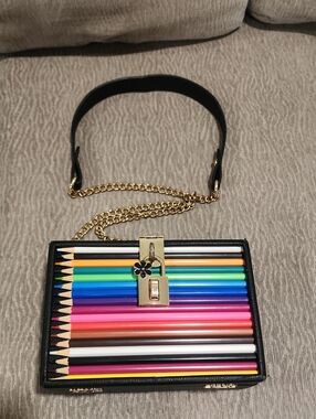 Novelty Colored Pencil Box Crossbody Bag with Gold Chain